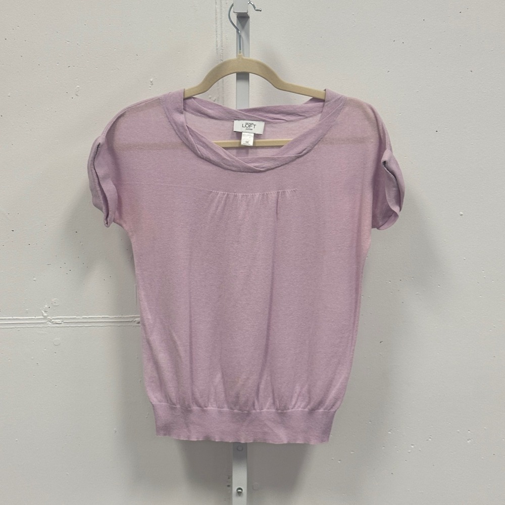 Ann Taylor LOFT Petites Lavender Linen Cotton Knit Crossover Neck Sweater Top SP